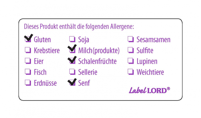 Labellord Etikett mit allen 14 Allergenen